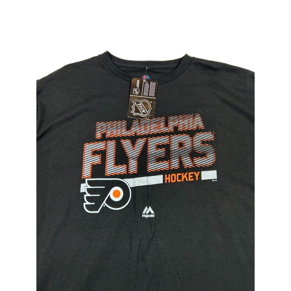 Philadelphia Flyers NHL Long Sleeve Shirt Mens 2XL Black Majestic Sleeve Print